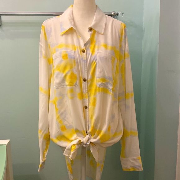 Calia by Carrie Underwood Watercolor Yellow Swim Coverup Utility Shirt NEW - Picture 10 of 16